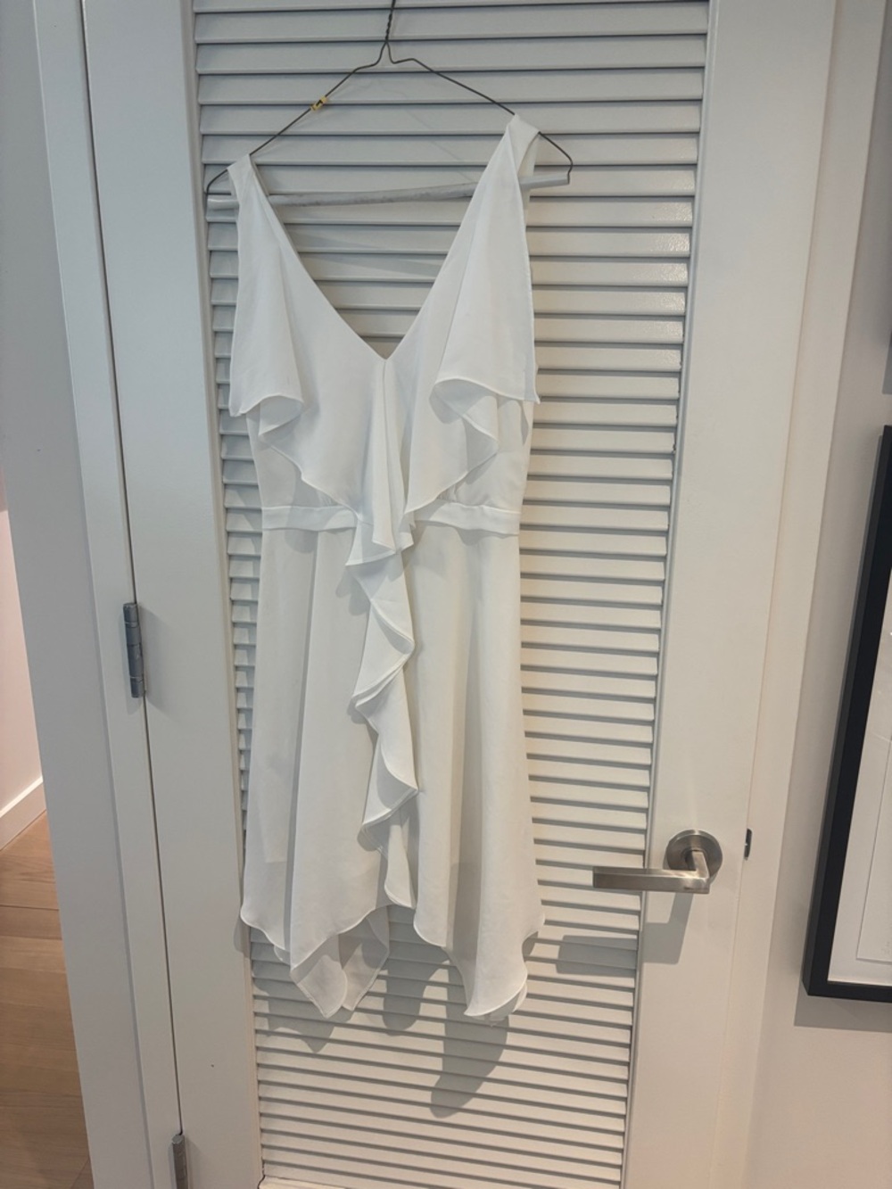 BCBG White Ruffle V-Neck Dress